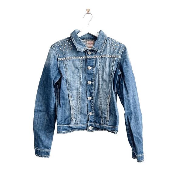 Rock & Roll Cowgirl Womens Studded Rhinestone Denim Jacket Blue Medium-Wash Smal - Picture 1 of 6